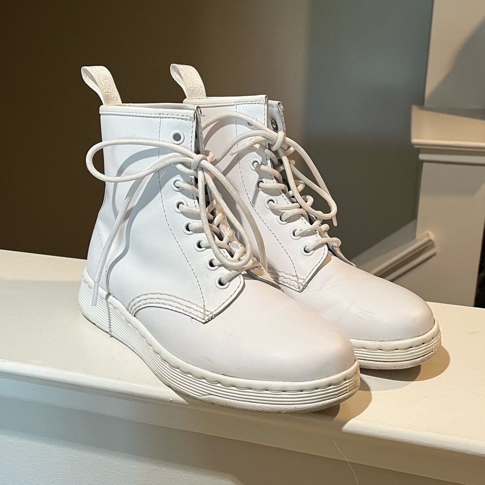 White Dr. Martens Leather Combat Boots